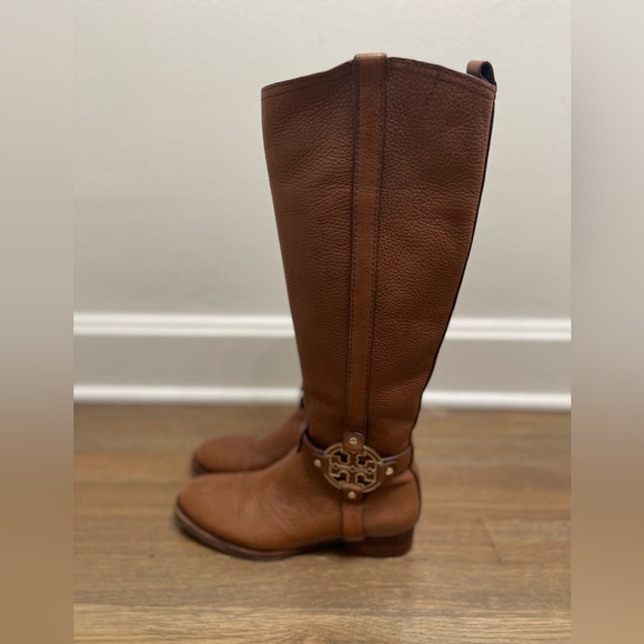 Tory Burch Amanda Brown Heeled Pebble Leather Riding Boots Sz-7.5 - Picture 6 of 12